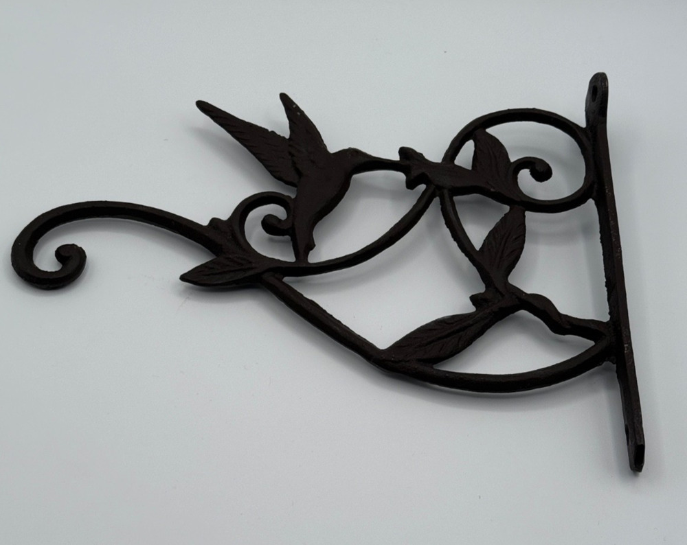 🕊️ Vintage Cast Iron Hummingbird Hanging Basket Bracket 10" x 7.5" Wall Mount